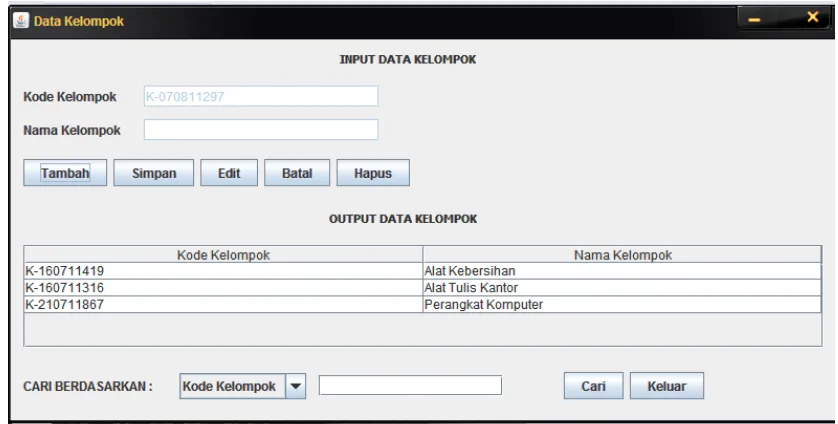 Gambar 4.16 Form Input data kelompok barang 