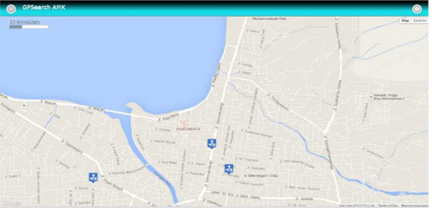 Gambar  8. Tampilan eksekusi menu  GPSearch  AMK dalam bentuk map 