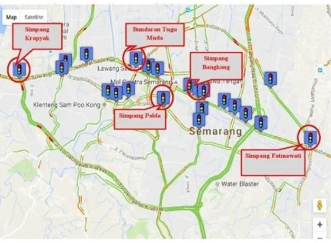 Gambar 1 Lokasi Penelitian  Data  pola  pengaturan  ATCS  pada  lokasi  penelitian  diperoleh  dari  interview  kepada  dinas  terkait  yaitu  ATCS  Kota  Semarang