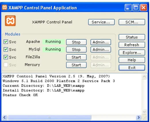 Gambar 2.5. Tampilan Kontrol Panel Xampp 