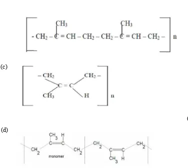 Gambar 2.3. (a) Struktur monomer isoprene,  (b) Rumus bangun Polyisoprena, (c) 