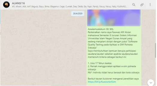 Gambar 4.4 Screenshot Penyebaran Google Form via WhatsApp 