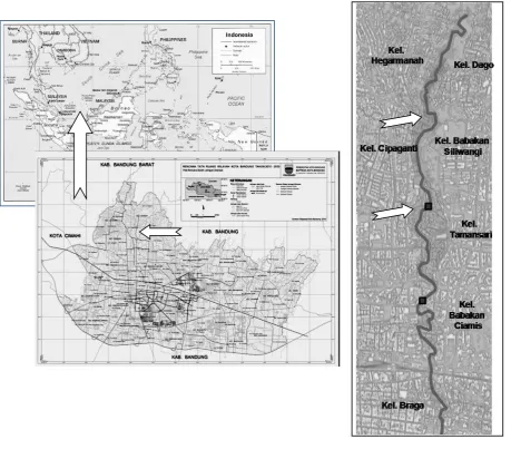 Figure 1. Sketch of Indonesia, Bandung City, and the Cikapundung River (sampling stations are marked with square symbol)