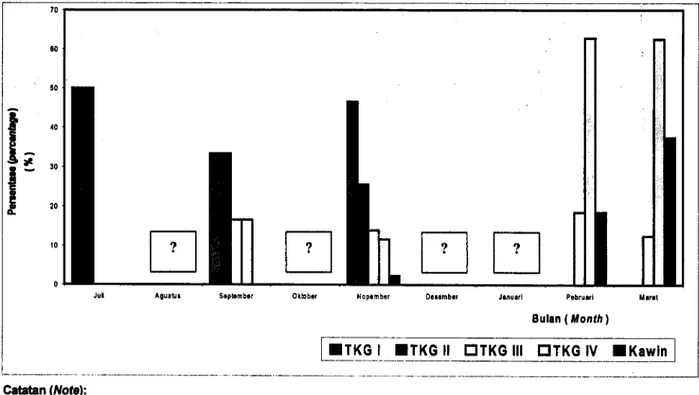 Gambar  4.  Tingkat  kematangan  gonad  udang  Galah  di Sungai  Lempuing  (%)