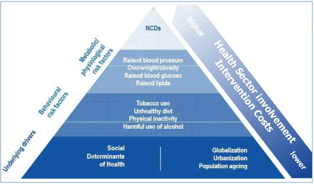 Figure 1: Determinants of NCDs, related cost of interventions and respective health sector involvement (Modiied from SEA Figure 1: Determinants of NCDs, related cost of interventions and respectiRegional NCD Action Plan)