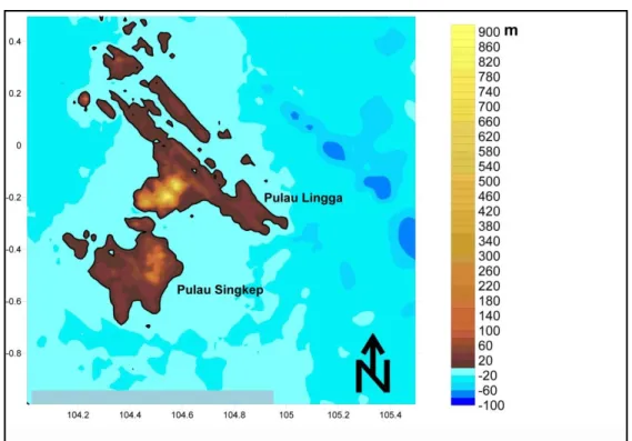 Gambar 8. Sebaran Nilai Kedalaman di Teluk Raya Pulau Singkep, Kepulauan                     Riau