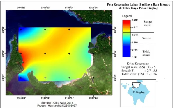 Gambar 9.  Kesesuaian Lahan Budidaya Ikan Kerapu di Teluk Raya Pulau 