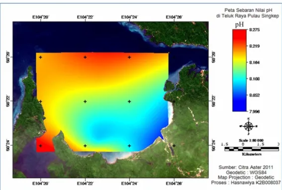 Gambar 6. Sebaran Nilai pH di Teluk Raya Pulau Singkep, Kepulauan Riau