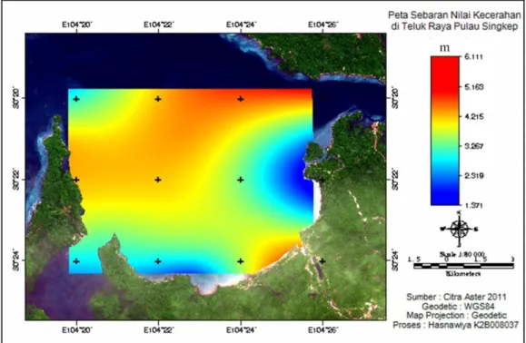 Gambar 7. Sebaran Nilai Kecerahan di Teluk Raya Pulau Singkep, Kepualauan          Riau 