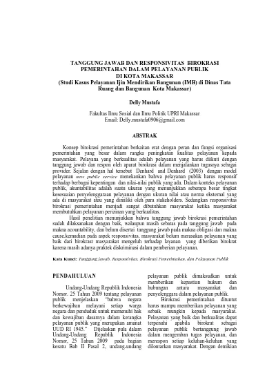 Tanggung Jawab Dan Responsivitas Birokrasi Pemerintahan Dalam Pelayanan ...