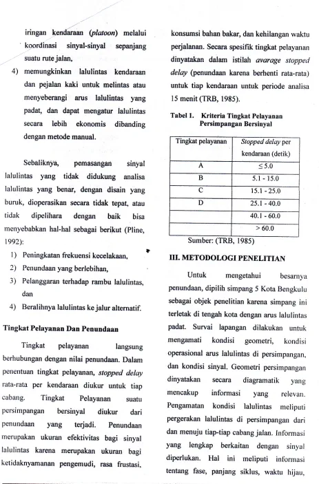 Tabel 1. Kriteria Tingkat Pelayanan