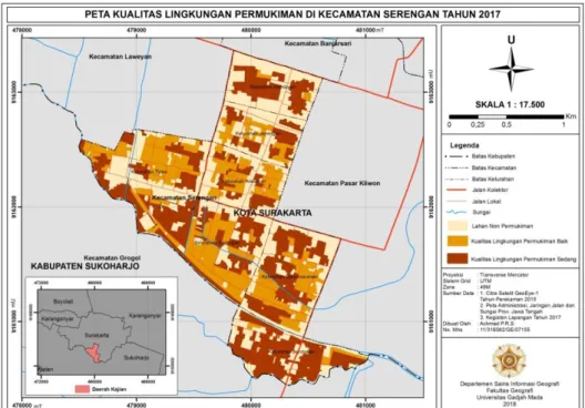 Gambar 1. Peta Kualitas Lingkungan Permukiman di Kecamatan Serengan, Surakarta, Tahun 2017 