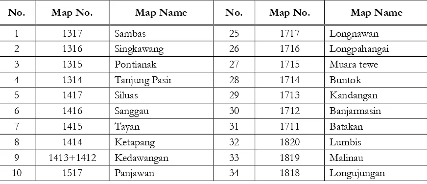 Table 3. RBI maps of Sumatra used as basic maps for the compilation of the peatland distribution Atlas for Sumatra 