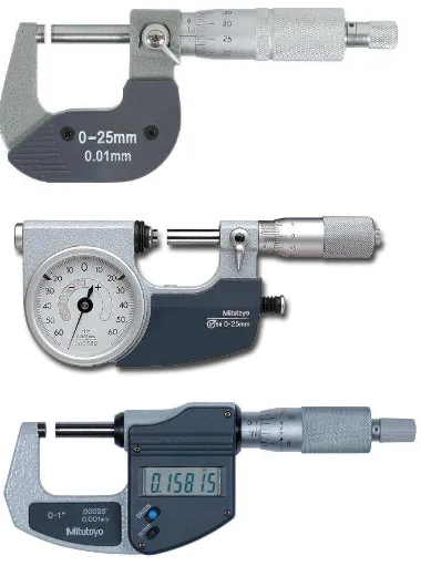 Gambar 1.22. Berbagai macam mikrometer. (atas) mikrometer analog biasa di mana hasil pengukuran semuanya dalam bentuk jarum (www.indicatorrepair.com)