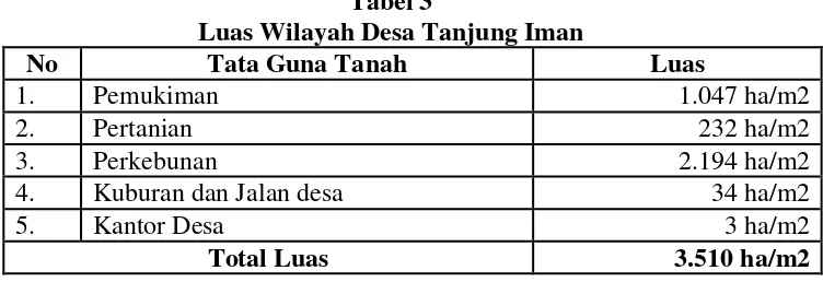 Tabel 3 Luas Wilayah Desa Tanjung Iman 