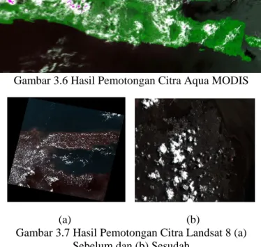 Gambar 3.7 Hasil Pemotongan Citra Landsat 8 (a)  Sebelum dan (b) Sesudah 