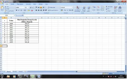 Gambar 5.3 Tampilan Lembar Kerja Microsoft Office Excel dengan data nilai 