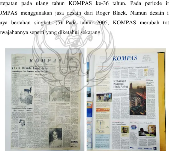 Gambar 1 Perbandingan surat kabar harian KOMPAS tahun 1965 dan tahun 2005  (Sumber : Clara Victoria Padmasari) 