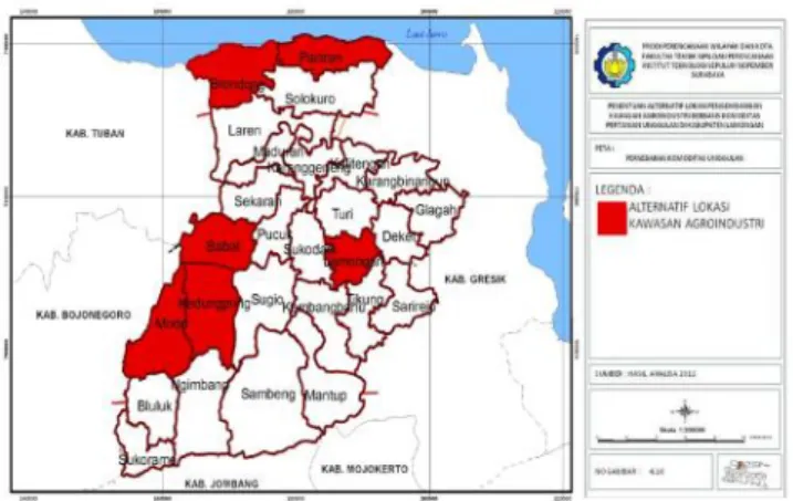 Gambar 4. Persebaran Alternatif Lokasi Pengembangan Kawasan Agroindustri Berbasis Komoditas Pertanian Unggulan di Kabupaten