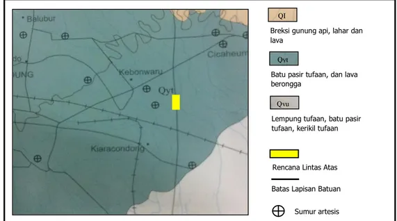 Gambar 1. Peta geologi lokal Flyover Antapani (Sumber: Silitonga, 1973) 