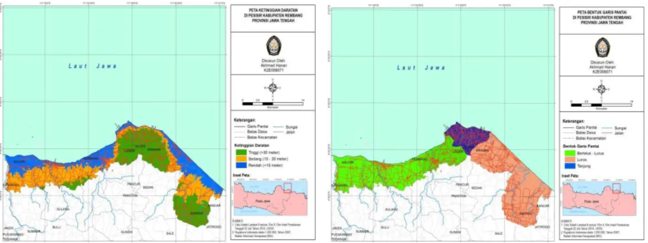 Gambar 8. Peta Ketinggian Daratan  .  Gambar 9. Peta Bentuk Garis Pantai. 