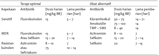 Tabel 2. Pengobatan demam tifoid yang berat.2,3