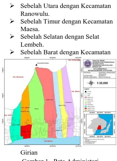 Gambar 1.  Peta Administari Kecamatan Madidir Kota Bitung  
