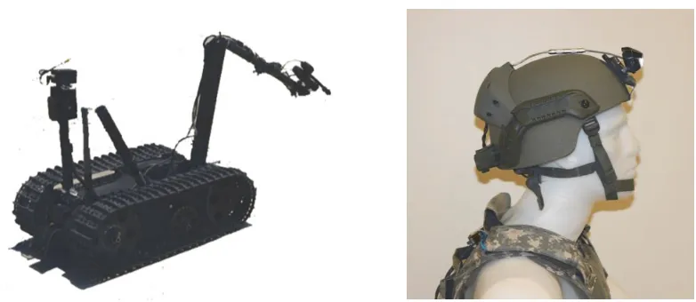 Figure 9: Photographs showing several military applications for highly resonant wireless charging systems: military robots (left) and soldier electronics (right)