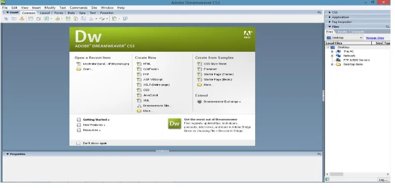 Gambar 2.4. Tampilan Ruang Kerja Adobe Dreamweaver CS3 