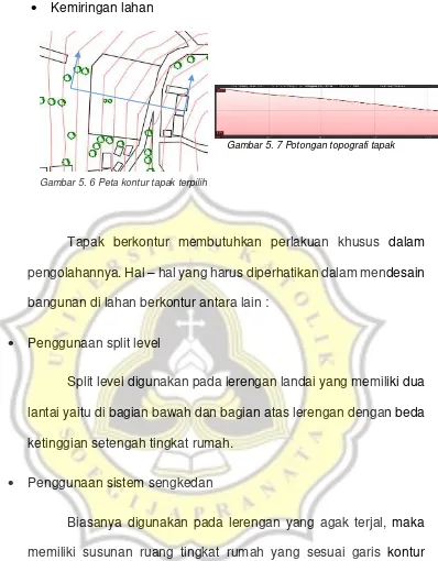 Gambar 5. 7 Potongan topografi tapak 