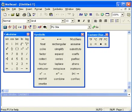 Figure-1: Mathcad with various toolbars displayed.