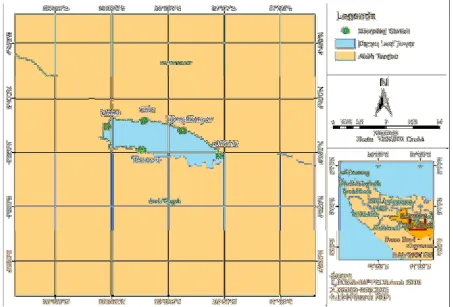 Figure 1. The map of the study area shows the sampling locations:  Boom, Klitu, Ujung Mumpar, Bintang, and Toweran