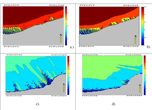 Fig. 5: The wave height distributions for  a). scenario for wet season before Tsunami (m)        b)