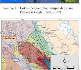 Gambar 2. Lokasi sampel pada Formasi Gumai (Tmg)  di Talang Padang (P3G, 1992) 