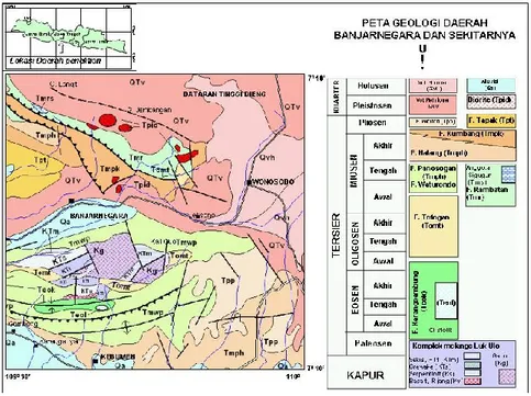 Gambar 2.  Peta  Geologi  Daerah  Banjarnegara  dan  Sekitarnya  disederhanakan  (Amin,T.C., Ratman, N., dan Gafoer, S., 1999)