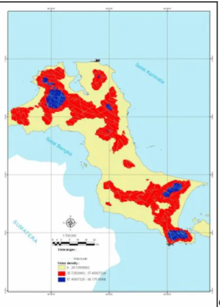 Gambar 7. Density kelurusan geologi Pulau  Bangka 