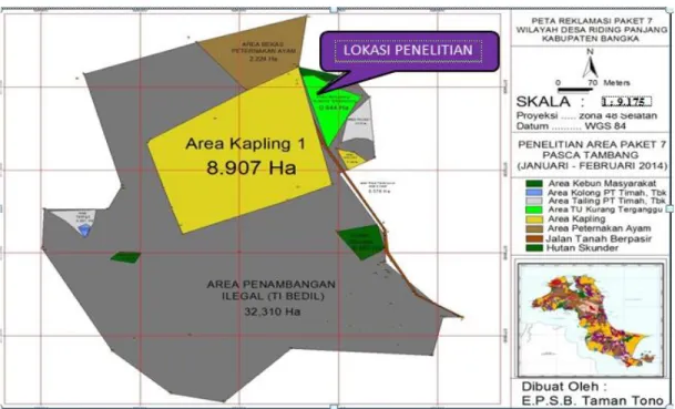 Gambar 1. Peta penggunaan lahan reklamasi Paket VII Desa Riding Panjang  Kecamatan Merawang Kabupaten Bangka 