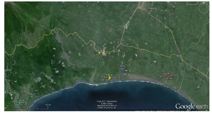 Gambar 15. Peta keletakan bungker Jepang di Kabupaten Lumajang memakai Google Earth 