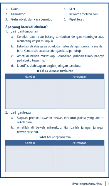 Tabel 1.3 Jaringan tumbuhan