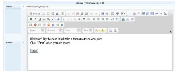 Figure 1. Introduction section of the on-line adaptive test 