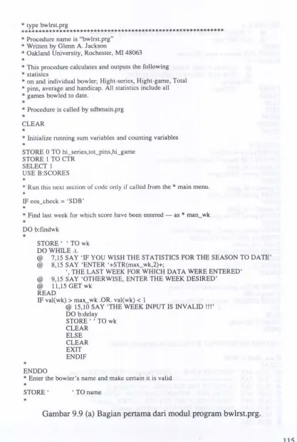 Gambar 9.9 (a) Bagian penama dari modul program bwlrst.prg.
