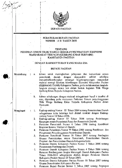 PERBUP NO 11 B TAHUN 2008 TENTANG PEDOMAN UMUM TILIK WARGA GERAKAN ...