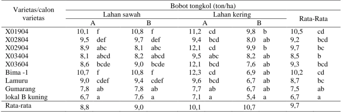 Tabel 3.  Bobot 1000 biji sembilan varietas dan calon varietas jagung pada dua tingkat pemupukan N di lahan sawah  dan lahan kering Kecamatan  Bissapu , Kabupaten Bantaeng MK II 2009  