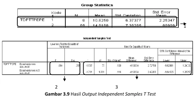 Gambar 3.9 Hasil Output Independent Samples T Test 