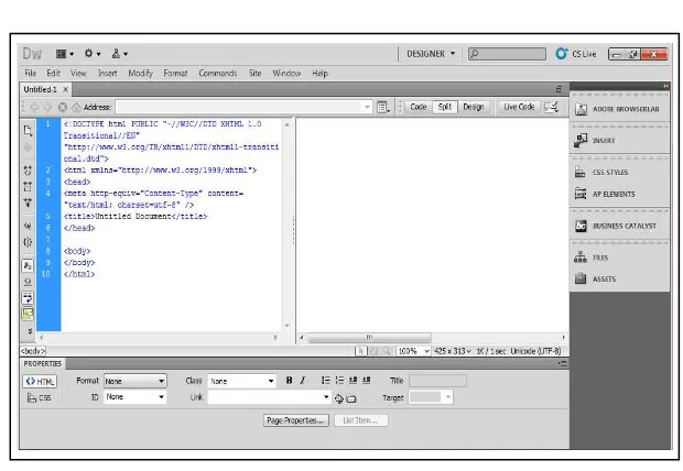 Gambar 2.4. Tampilan Ruang Kerja Adobe Dreamweaver CS5 