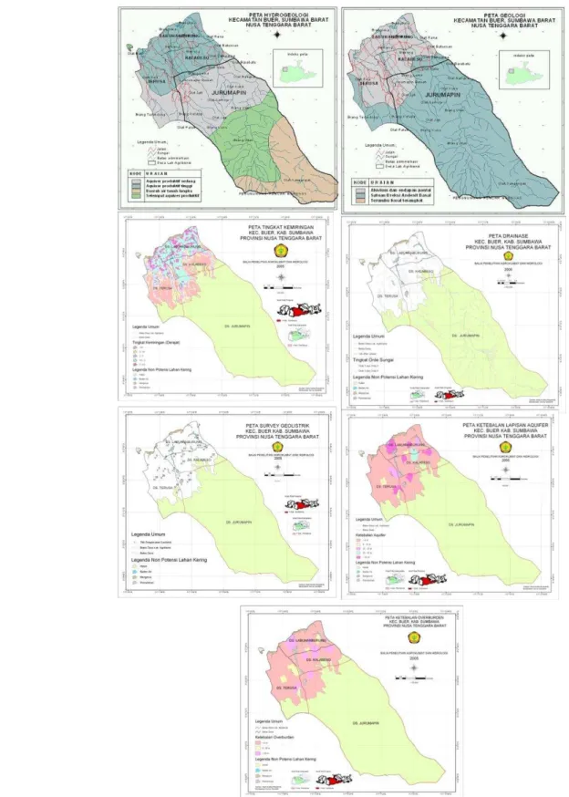 Gambar 3.  Peta-peta dasar dan pendukung dalam penyusunan peta potensi air tanah di Kecamatan Buer,  Kabupaten Sumbawa Barat, Provinsi Nusa Tenggara Barat  