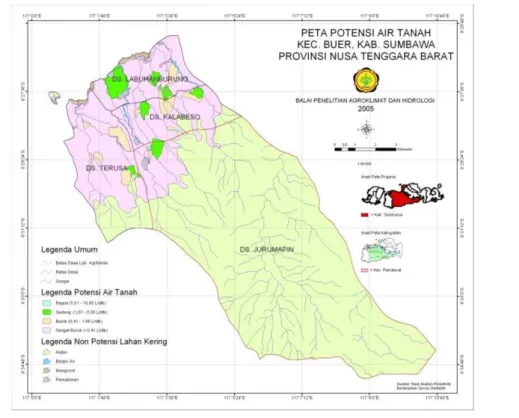 Figure 4.  Groundwater potency map at Buer Sub District, West Sumbawa  District, West Nusa Tenggara Province 