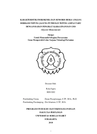 KARAKTERISTIK FISIKOKIMIA DAN SENSORIS BERAS ANALOG BERBASIS TEPUNG ...