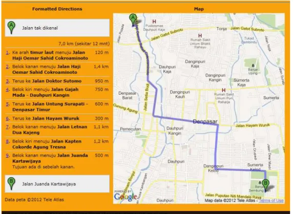 Gambar 4. Peta driving direction   3.1.2 Tampian Index Aplikasi 