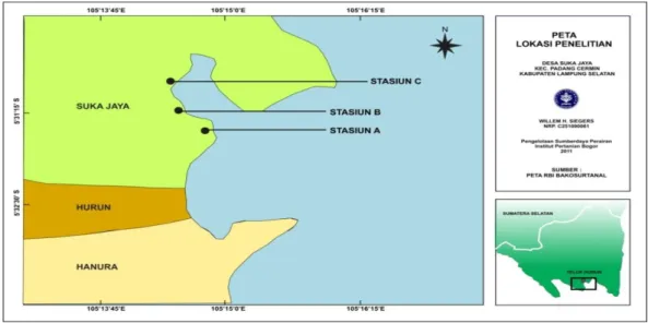 Gambar 1.  Lokasi Penelitian (Sumber: Bakosutarnal  2011. Peta Administrasi Desa Hanura Kec